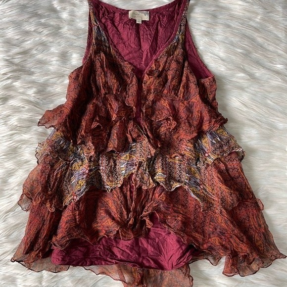 Elizabeth and James Silk Tiered Ruffle Front Sleeveless Top - Picture 8 of 12